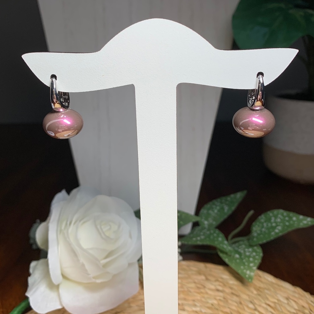 Sleek Dusty Rose Metallic Elongated Ball Earrings.